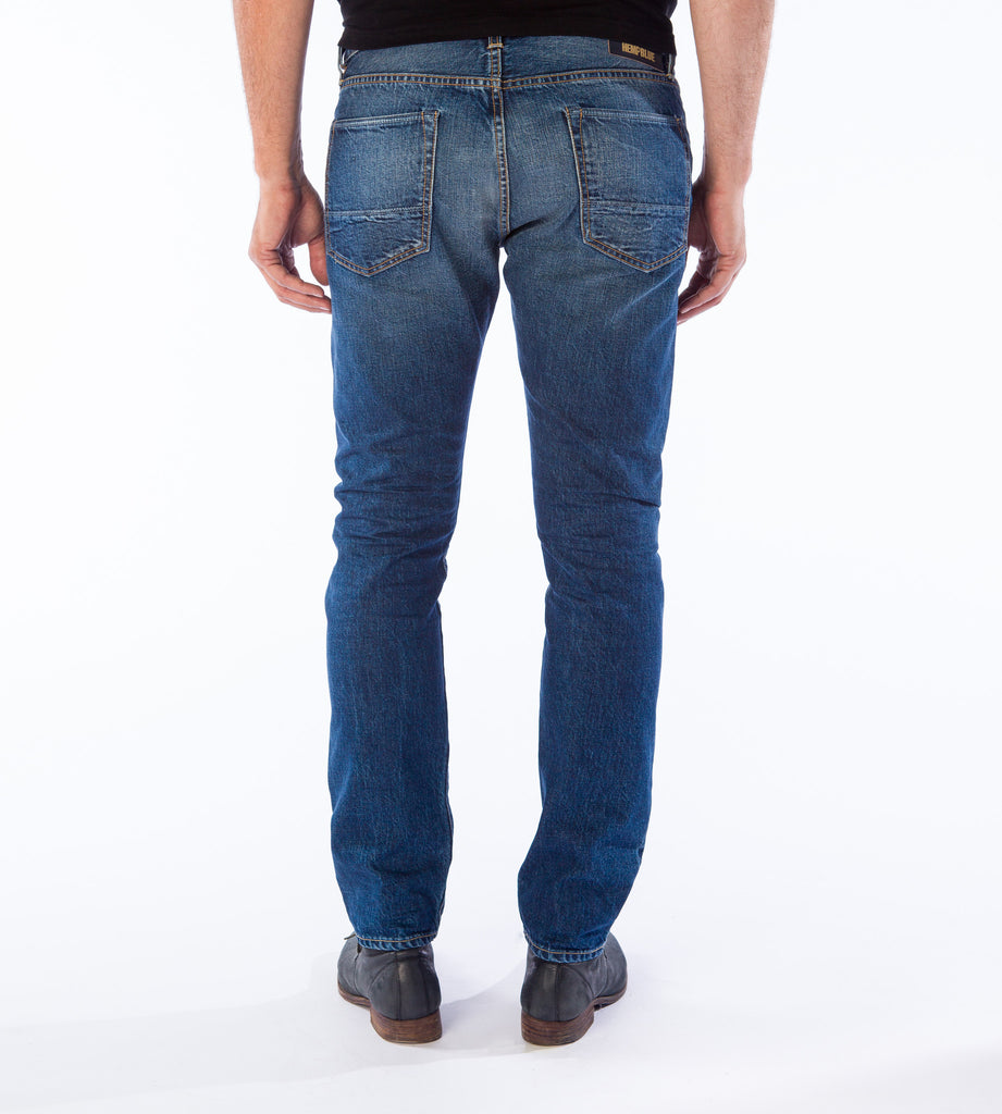Back shot of HempBlue vintage medium blue hemp blend jeans 