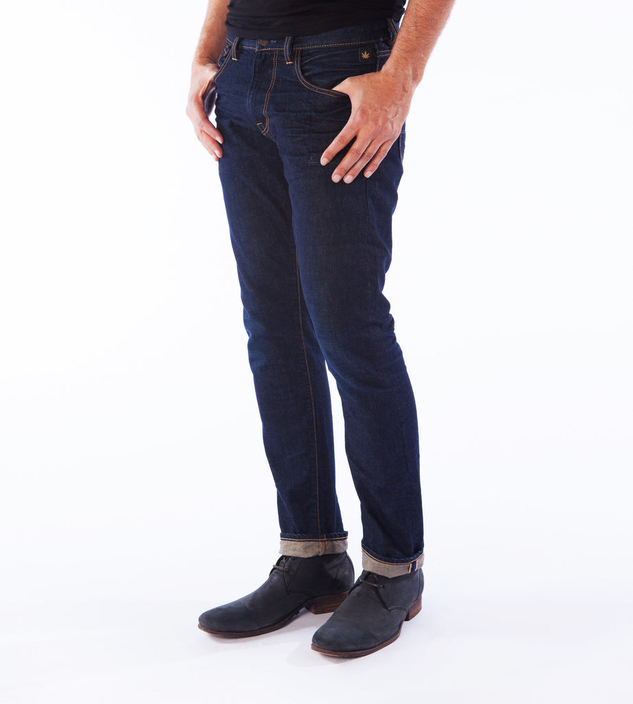 Men’s Straight Fit Hemp Blend Jeans – Dark 3D Wash